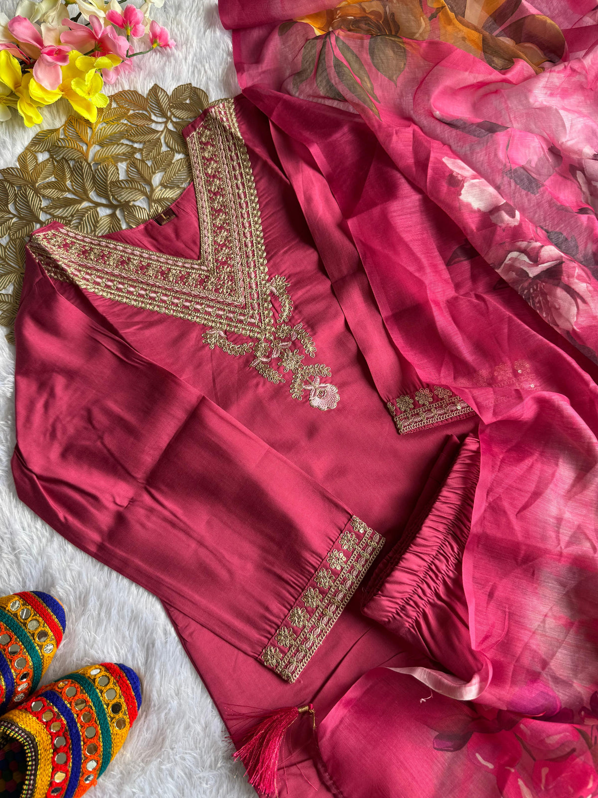 Ravishing Wedding Wear Roman Silk Embroidery n Sequence Work Designer Straight Kurta With Trouser n Dupatta Set