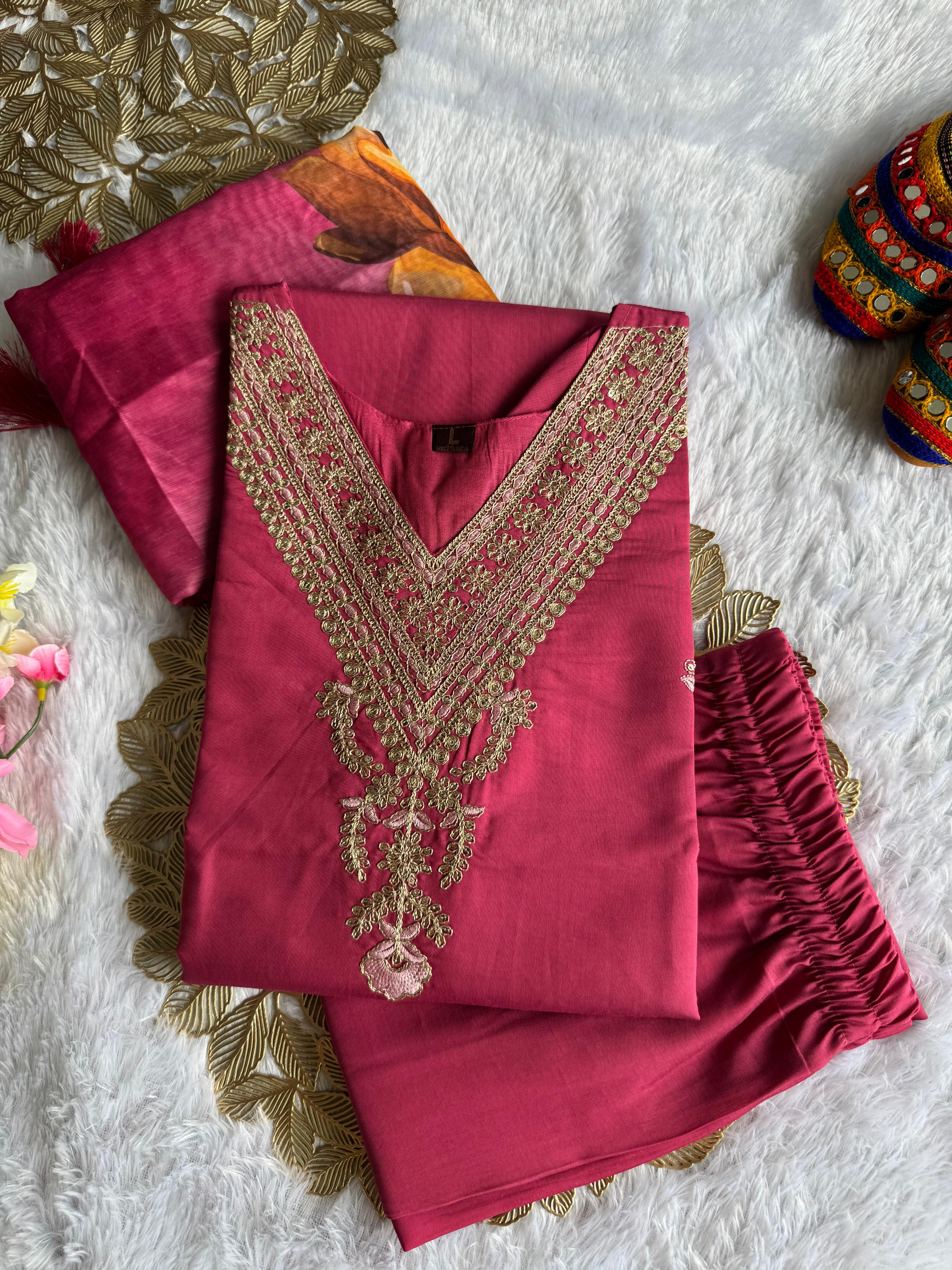 Ravishing Wedding Wear Roman Silk Embroidery n Sequence Work Designer Straight Kurta With Trouser n Dupatta Set