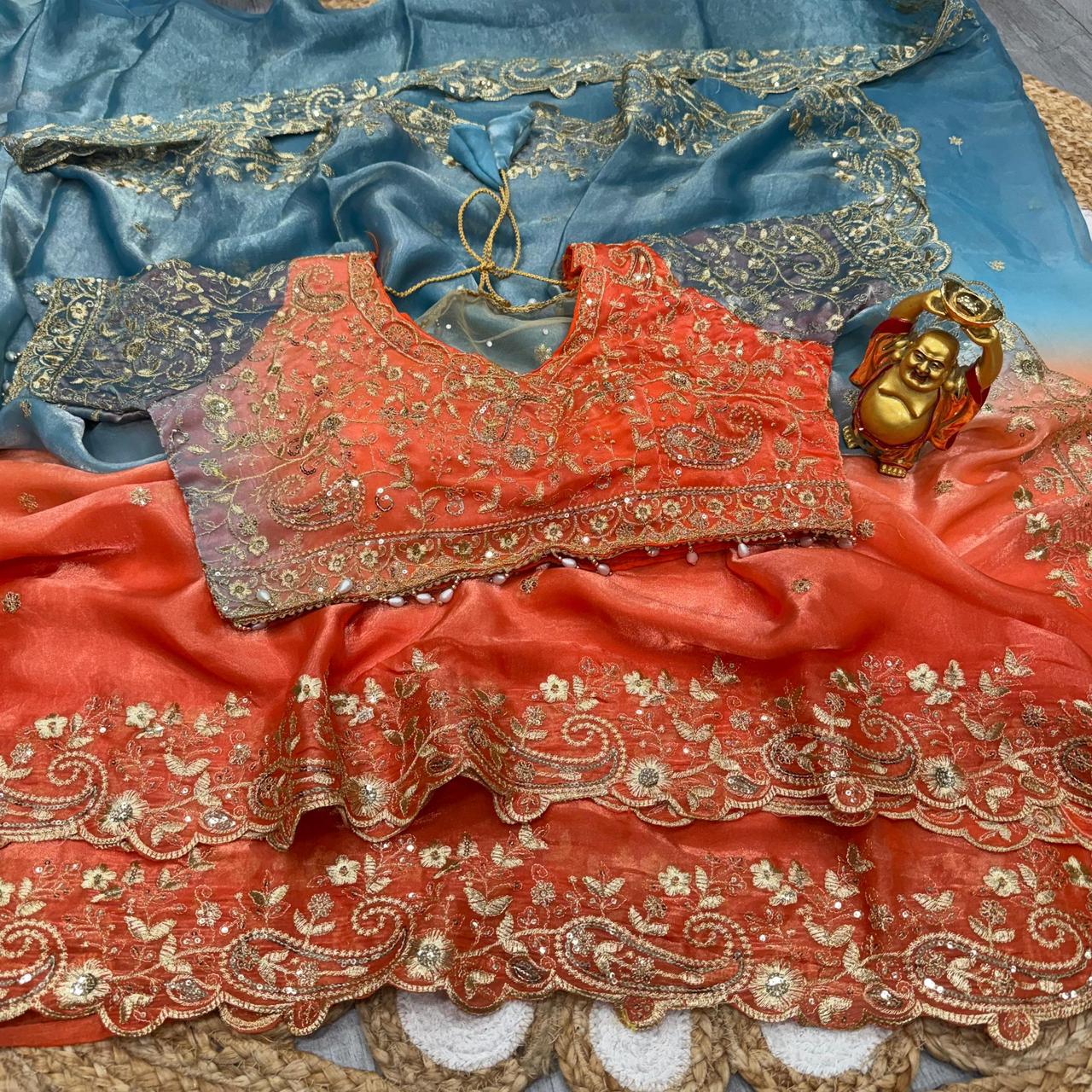 Charismatic Wedding Wear Satin Silk Heavy Embroidery n Aarco Work Fancy Designer Saree With Unstitched Blouse