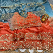 Load image into Gallery viewer, Charismatic Wedding Wear Satin Silk Heavy Embroidery n Aarco Work Fancy Designer Saree With Unstitched Blouse
