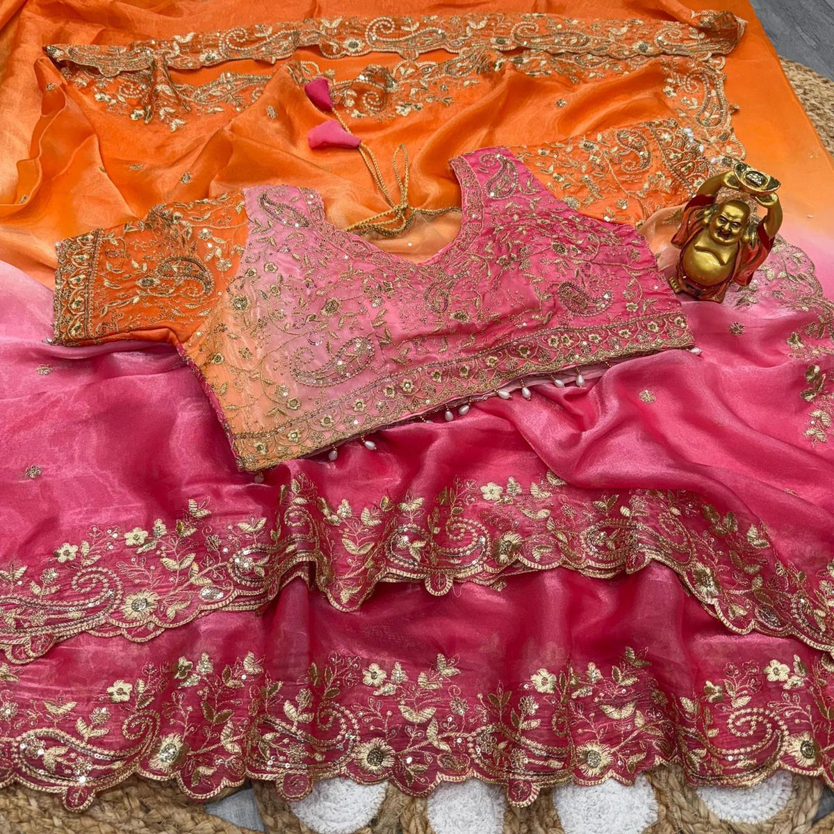 Charismatic Wedding Wear Satin Silk Heavy Embroidery n Aarco Work Fancy Designer Saree With Unstitched Blouse