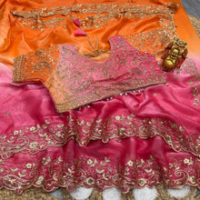 Load image into Gallery viewer, Charismatic Wedding Wear Satin Silk Heavy Embroidery n Aarco Work Fancy Designer Saree With Unstitched Blouse
