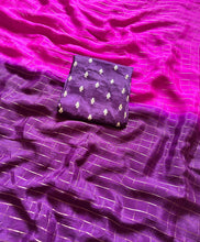 Load image into Gallery viewer, Luxury Function Wear Pure Chinnon Georgette Zari Checks Jacquard Border Desginer Saree For Occasion
