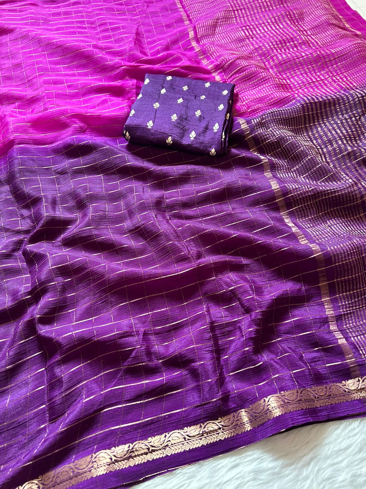 Luxury Function Wear Pure Chinnon Georgette Zari Checks Jacquard Border Desginer Saree For Occasion