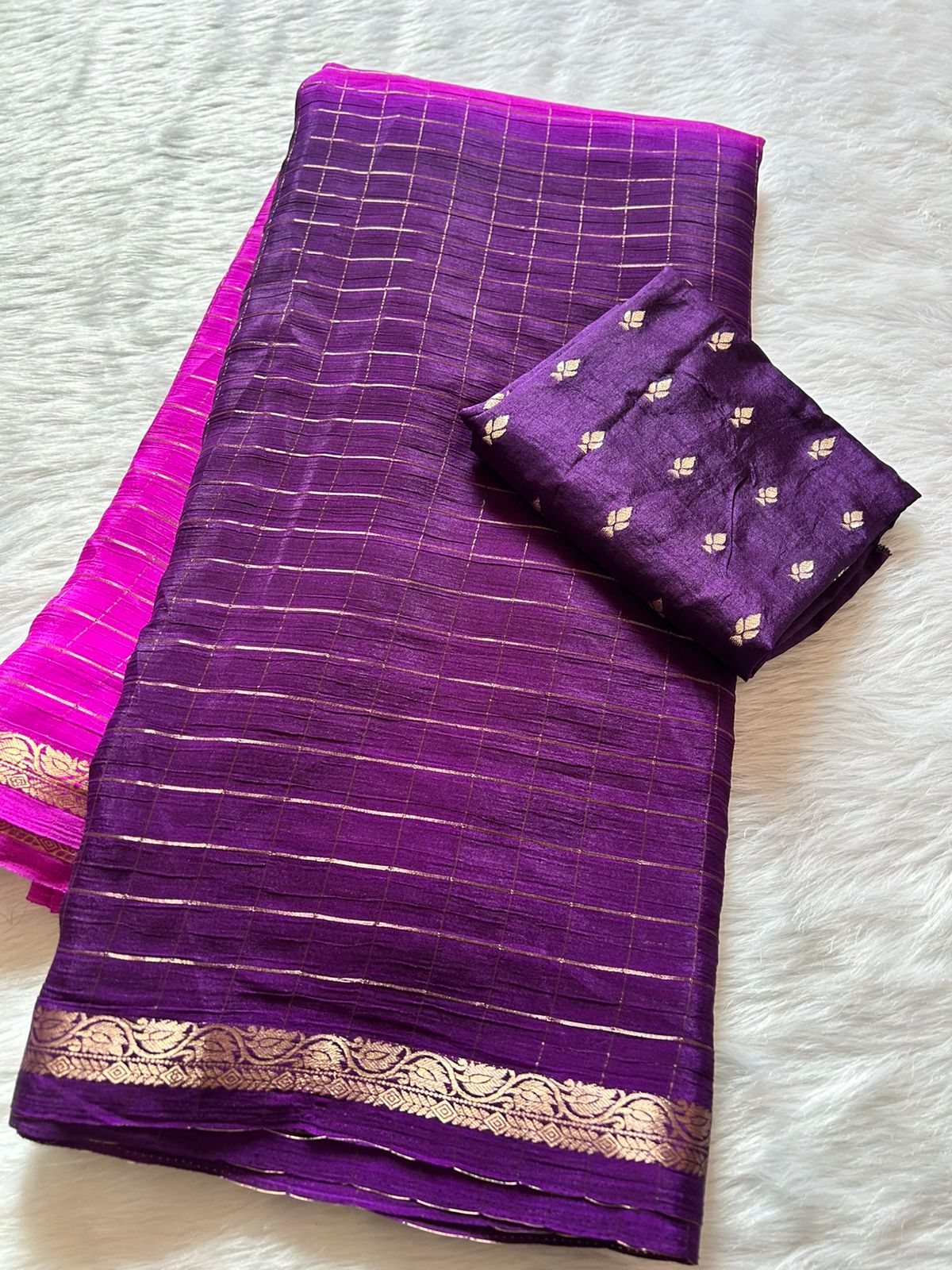 Luxury Function Wear Pure Chinnon Georgette Zari Checks Jacquard Border Desginer Saree For Occasion