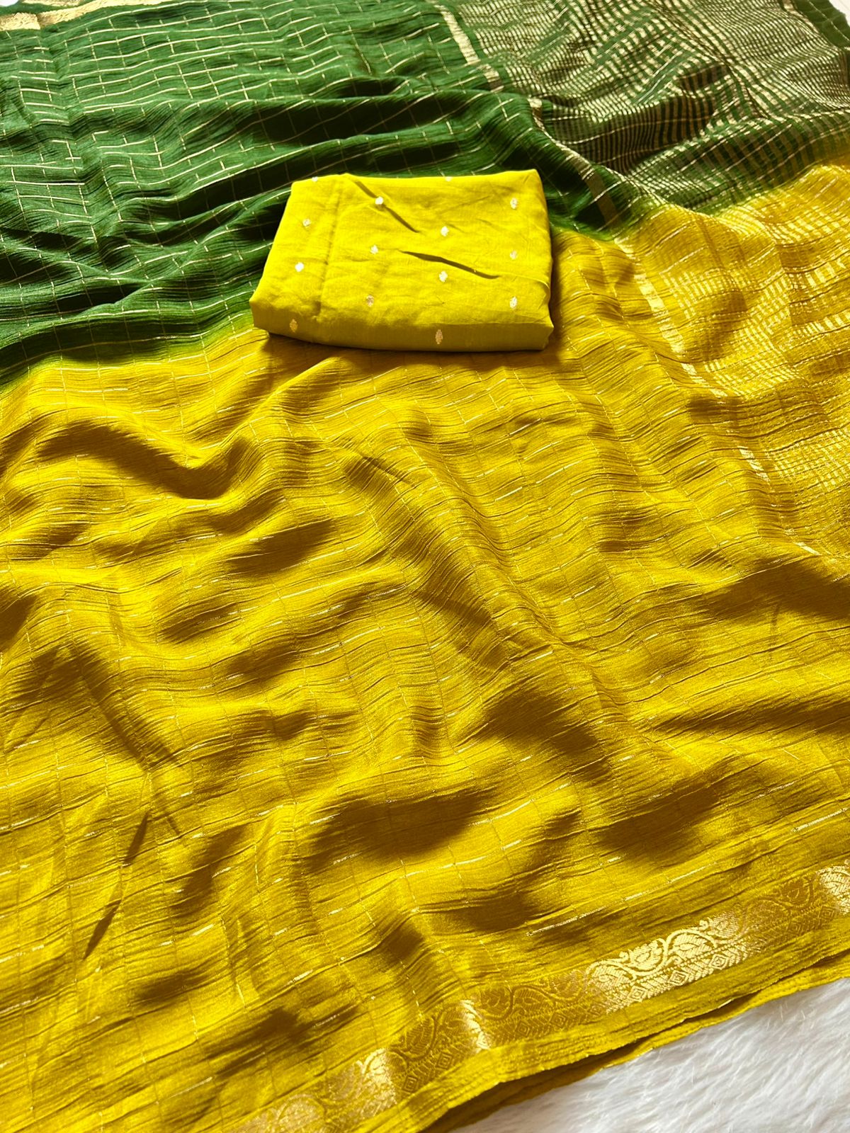 Luxury Function Wear Pure Chinnon Georgette Zari Checks Jacquard Border Desginer Saree For Occasion