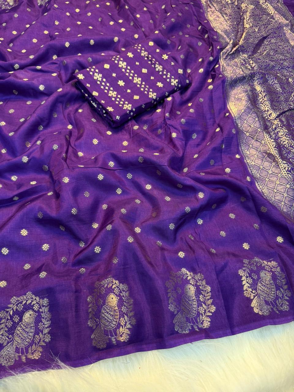 Dazzling Party Wear Pure Viscose Dola Silk Jacquard Border Fancy Designer Saree With Blouse