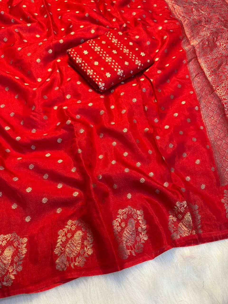 Dazzling Party Wear Pure Viscose Dola Silk Jacquard Border Fancy Designer Saree With Blouse