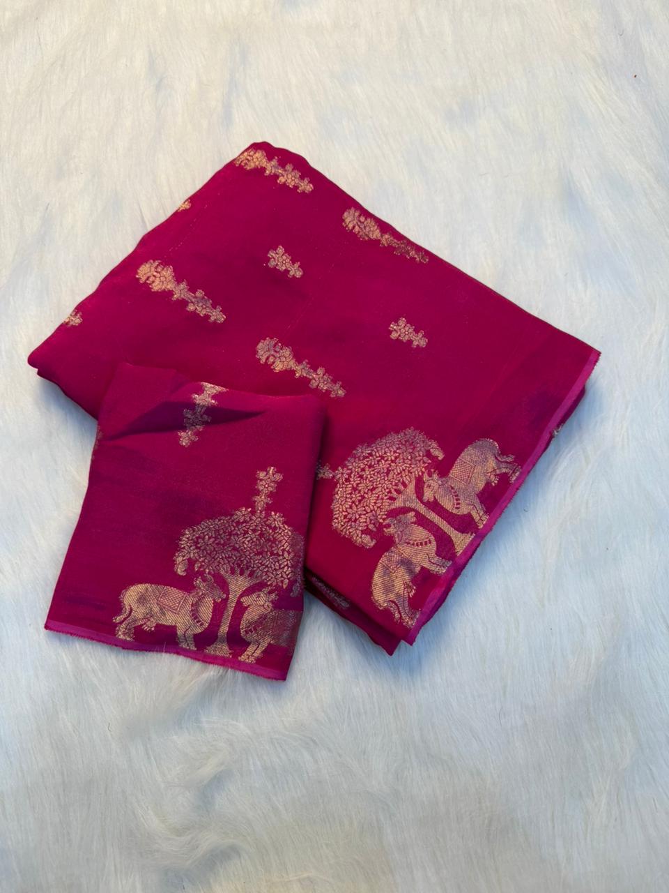 Magnificat Festive Wear Pure Viscose Dola Silk Jacquard Zari Weaving Work Fancy Designer Saree For Wedding