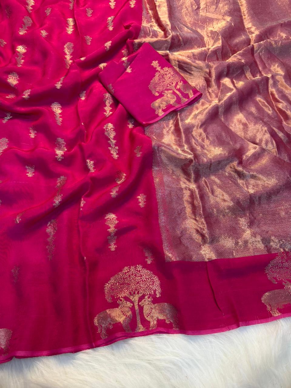Magnificat Festive Wear Pure Viscose Dola Silk Jacquard Zari Weaving Work Fancy Designer Saree For Wedding