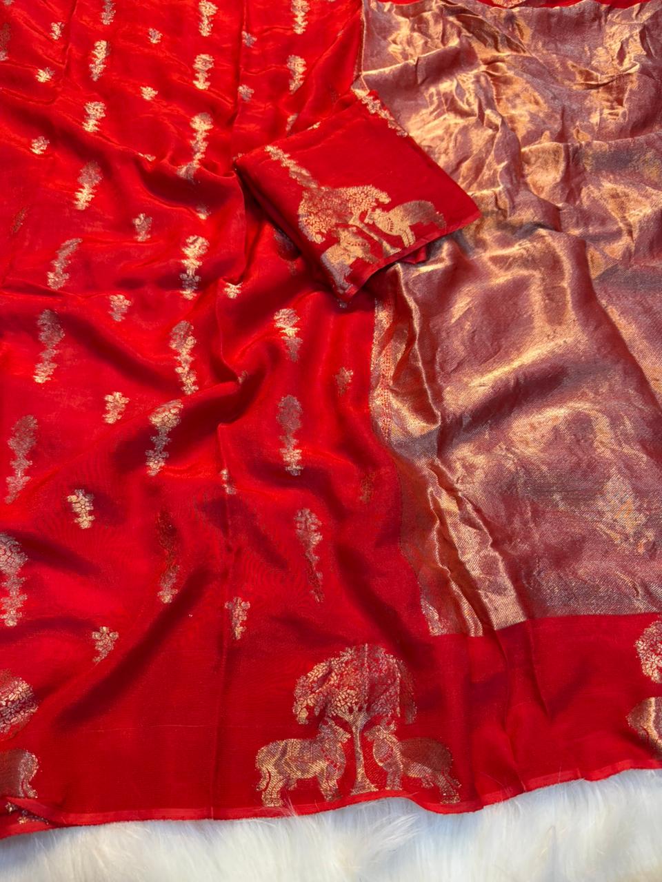 Magnificat Festive Wear Pure Viscose Dola Silk Jacquard Zari Weaving Work Fancy Designer Saree For Wedding