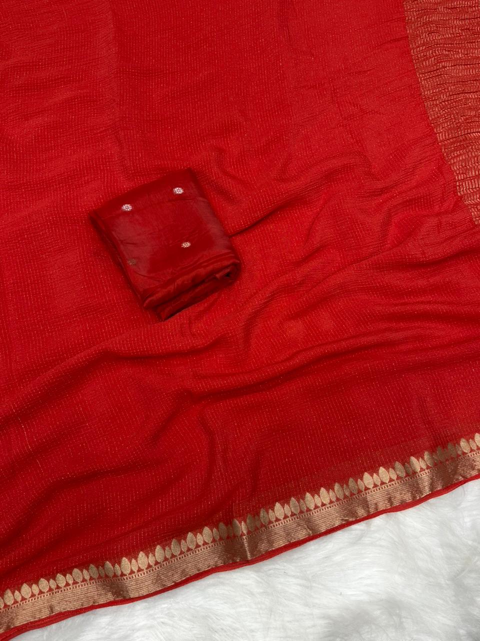Excellent Wedding Wear Pure Viscose Georgette Jacquard Border n Rich Pallu Fancy Designer Saree With Elegant Blouse Piece
