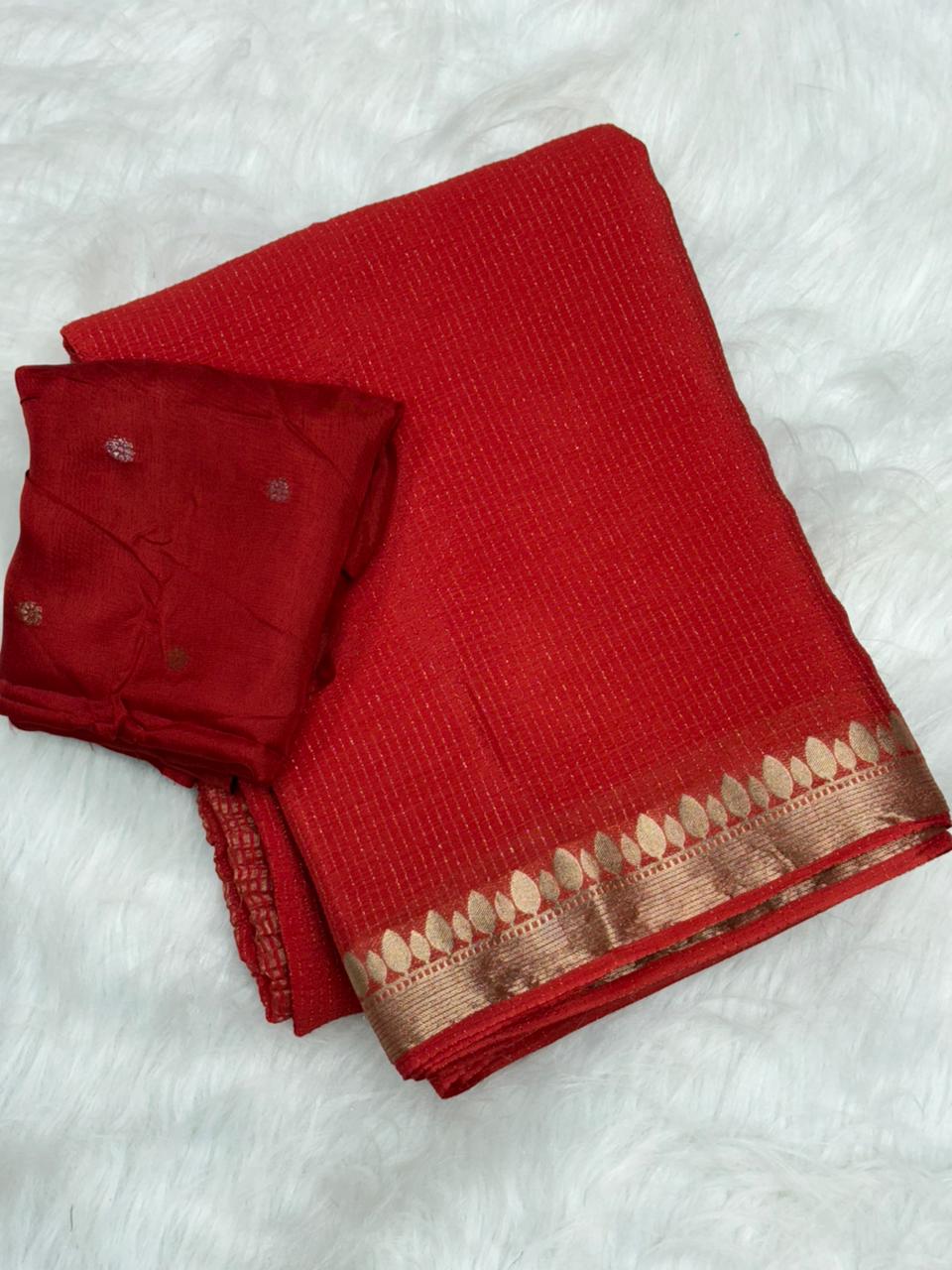 Excellent Wedding Wear Pure Viscose Georgette Jacquard Border n Rich Pallu Fancy Designer Saree With Elegant Blouse Piece