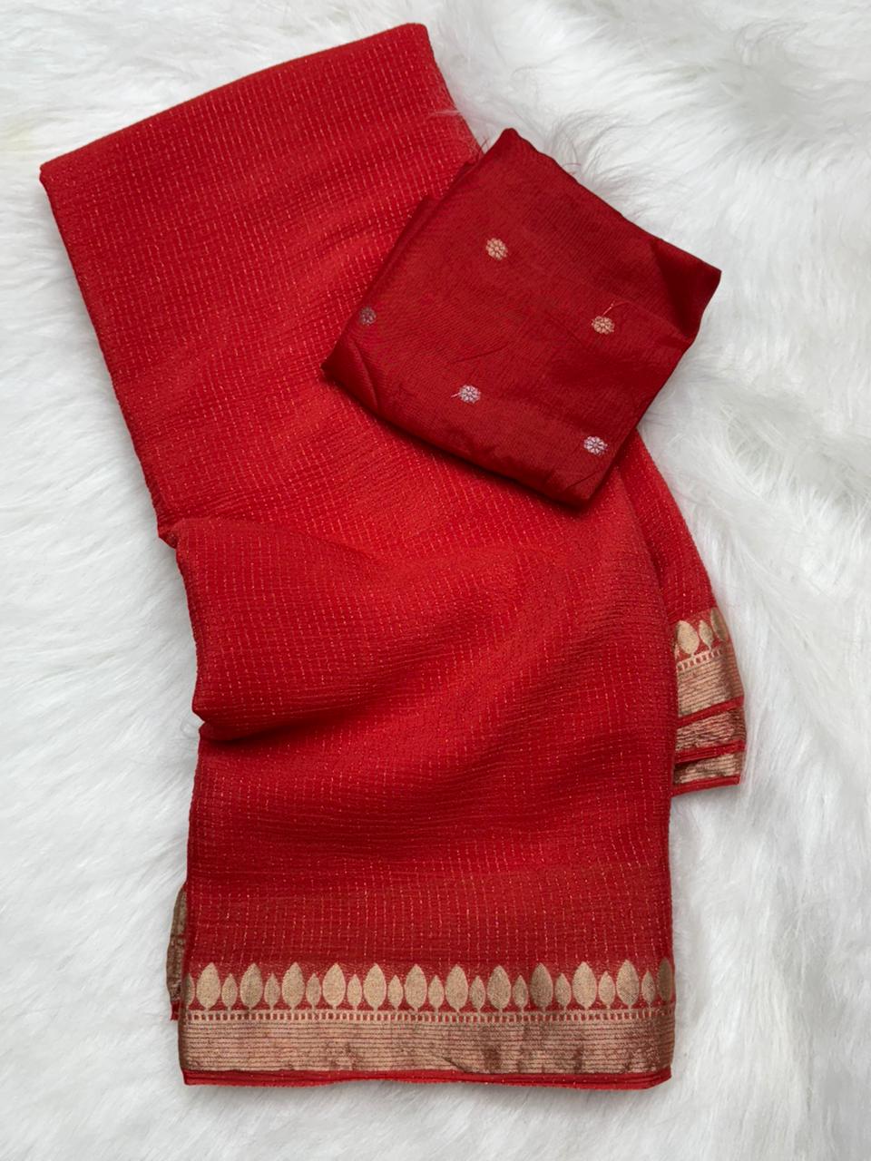 Excellent Wedding Wear Pure Viscose Georgette Jacquard Border n Rich Pallu Fancy Designer Saree With Elegant Blouse Piece