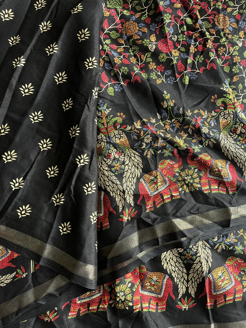 Scrupulous Party Wear Pure Soft Kashmiri Cotton Silk Designer Printed n Rich Pallu Saree With Blouse Piece