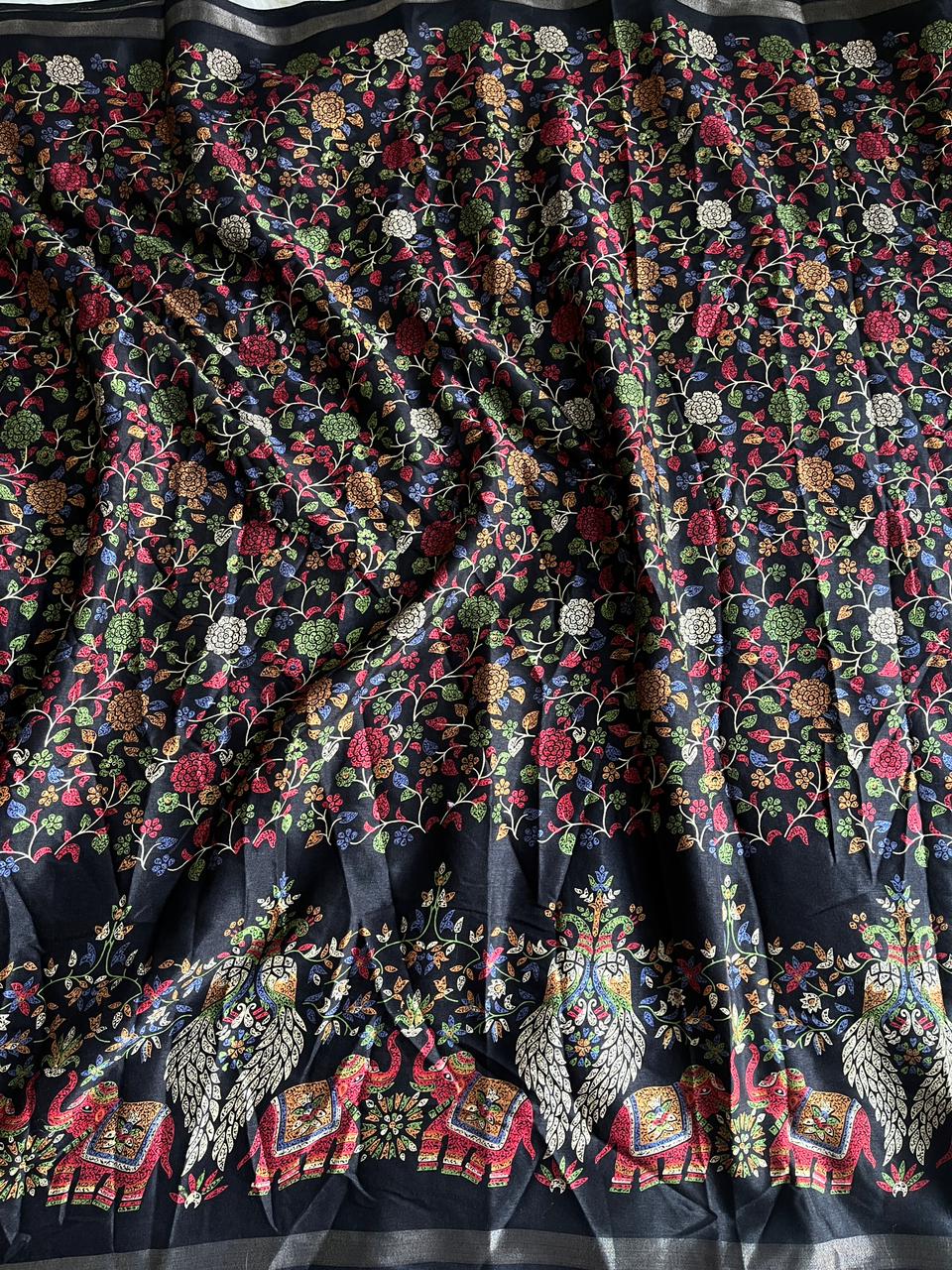 Scrupulous Party Wear Pure Soft Kashmiri Cotton Silk Designer Printed n Rich Pallu Saree With Blouse Piece