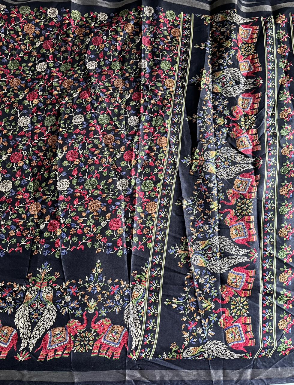 Scrupulous Party Wear Pure Soft Kashmiri Cotton Silk Designer Printed n Rich Pallu Saree With Blouse Piece