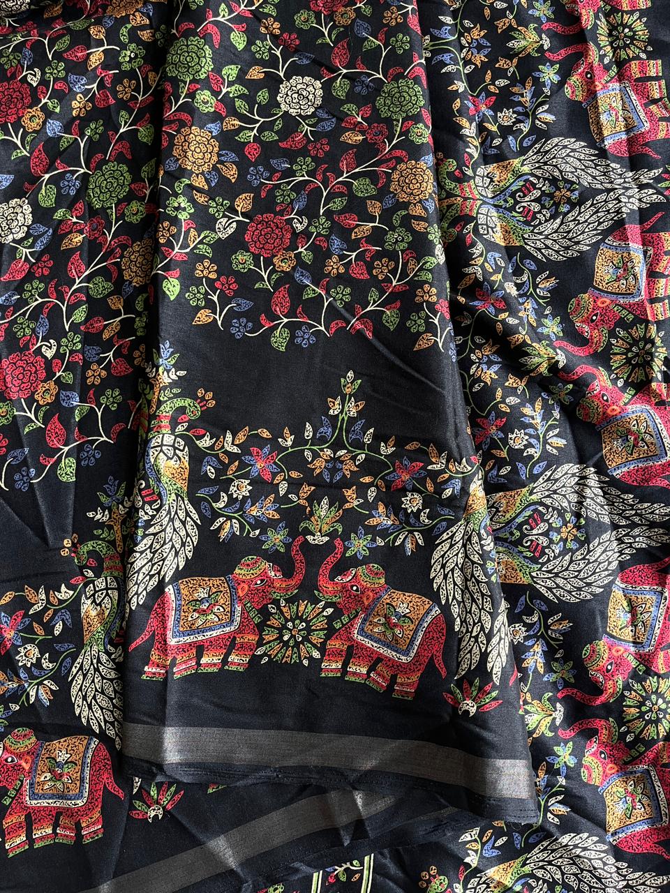 Scrupulous Party Wear Pure Soft Kashmiri Cotton Silk Designer Printed n Rich Pallu Saree With Blouse Piece