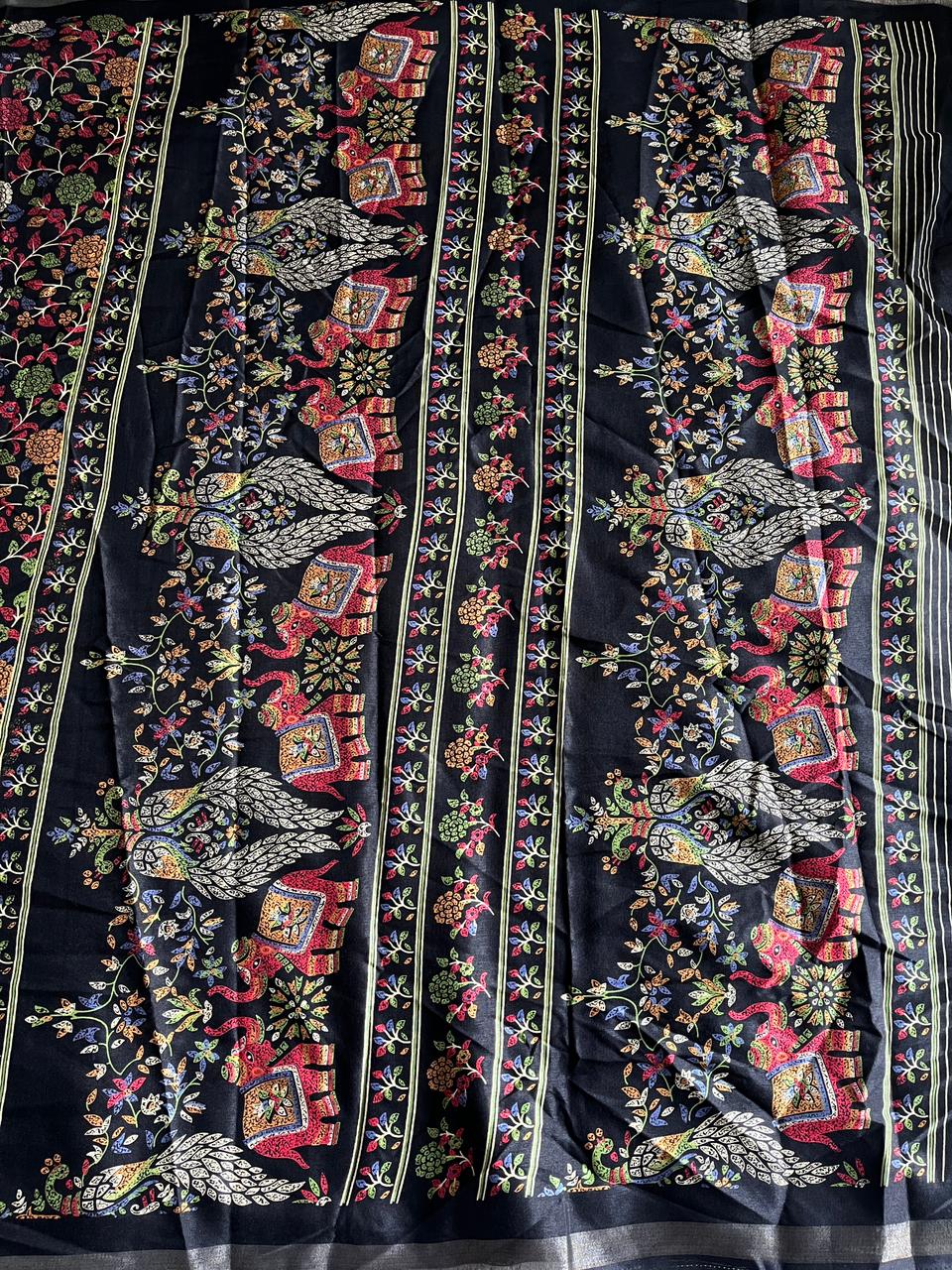Scrupulous Party Wear Pure Soft Kashmiri Cotton Silk Designer Printed n Rich Pallu Saree With Blouse Piece