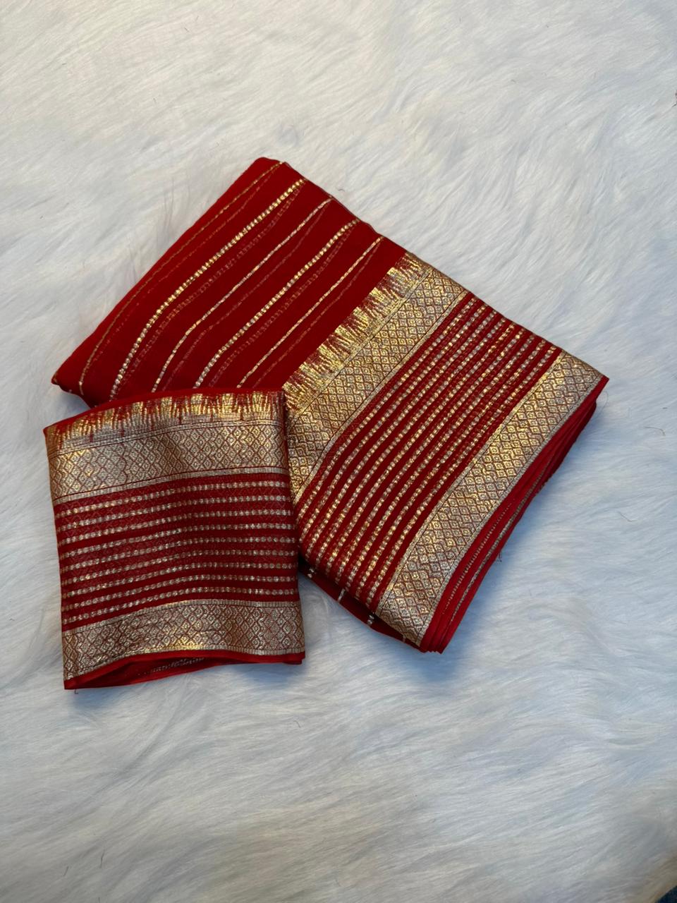 Effervescent Festive Wear Pure Viscose Georgette Linning Weaving Border Fancy Designer Saree