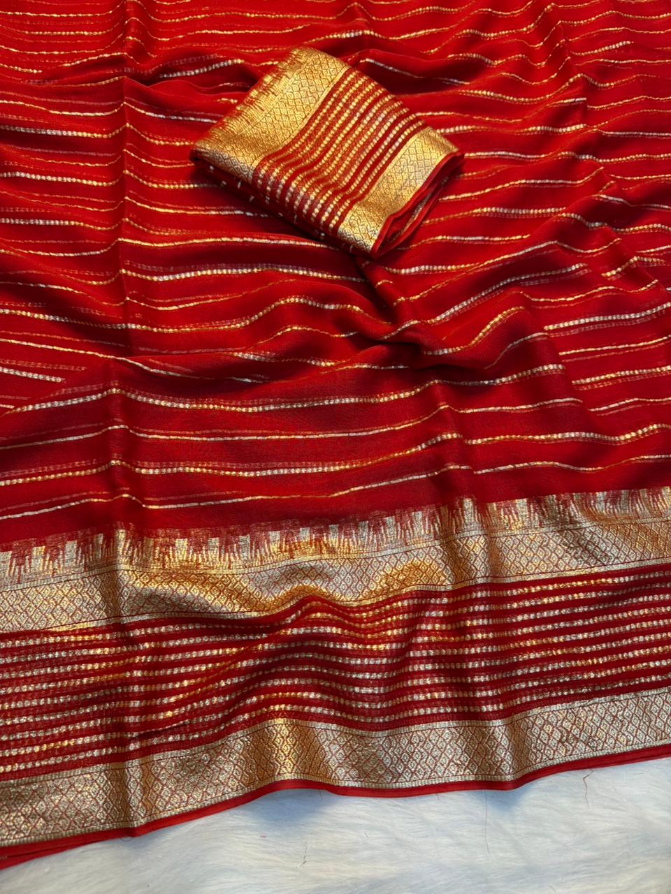 Effervescent Festive Wear Pure Viscose Georgette Linning Weaving Border Fancy Designer Saree