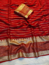Load image into Gallery viewer, Effervescent Festive Wear Pure Viscose Georgette Linning Weaving Border Fancy Designer Saree
