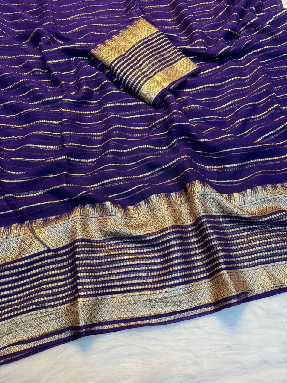 Effervescent Festive Wear Pure Viscose Georgette Linning Weaving Border Fancy Designer Saree