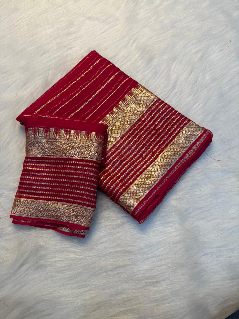 Effervescent Festive Wear Pure Viscose Georgette Linning Weaving Border Fancy Designer Saree