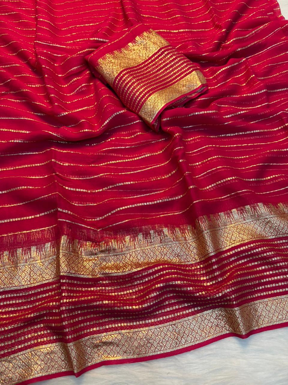 Effervescent Festive Wear Pure Viscose Georgette Linning Weaving Border Fancy Designer Saree