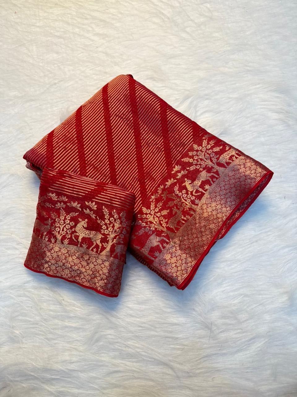 Adorable Wedding Wear Pure Viscose Dola Silk Jacquard Border Fancy Designer Saree With Blouse