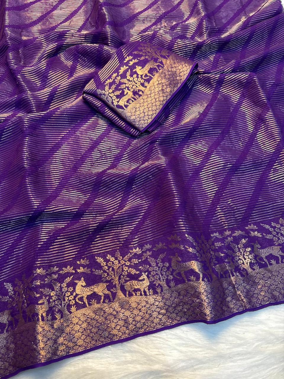 Adorable Wedding Wear Pure Viscose Dola Silk Jacquard Border Fancy Designer Saree With Blouse