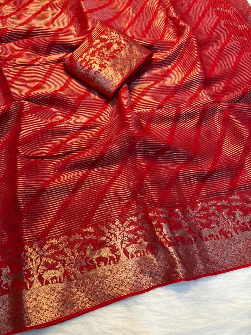 Adorable Wedding Wear Pure Viscose Dola Silk Jacquard Border Fancy Designer Saree With Blouse