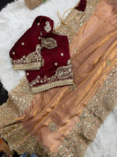 Load image into Gallery viewer, Gratifying Wedding Wear Satin Silk Heavy Embroidery n Aarco Work Fancy Designer Saree With Stitched Blouse
