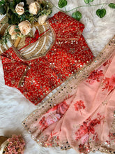 Load image into Gallery viewer, Glorious Party Wear Pure Georgette Floral Print Original Hand Mirror n Embroidery Work Designer Saree For Women
