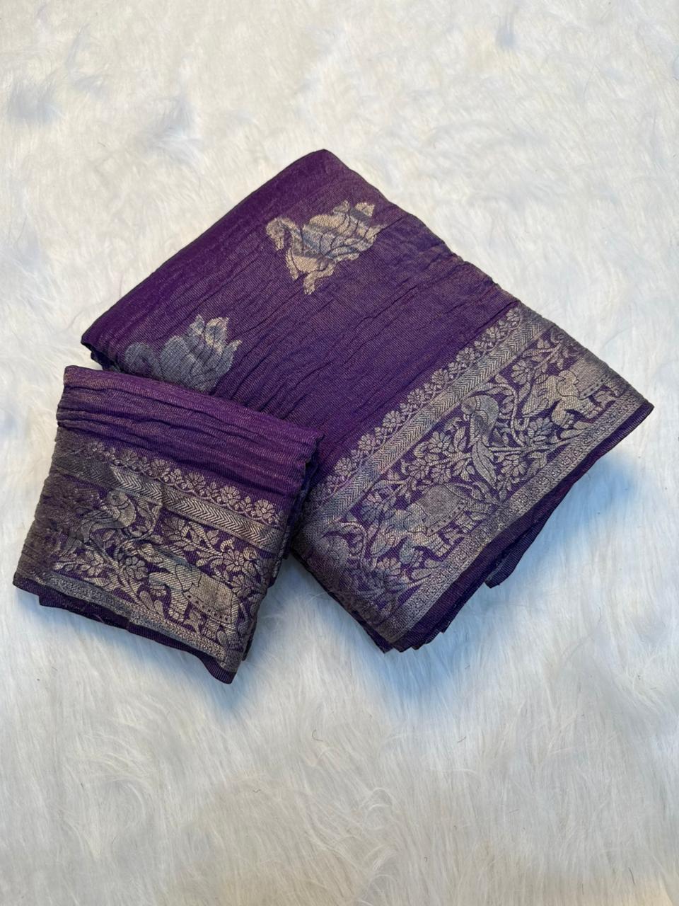 Gorgeous Function Wear Viscose Tissue Weaving Silk Zari Work Fancy Designer Saree With Blouse