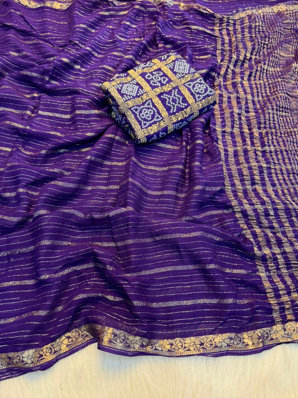 Fantabulous Wedding Wear Pure Viscose Silk Jacquard Weaving Work Rich Pallu Saree With Bandhani Print Blouse