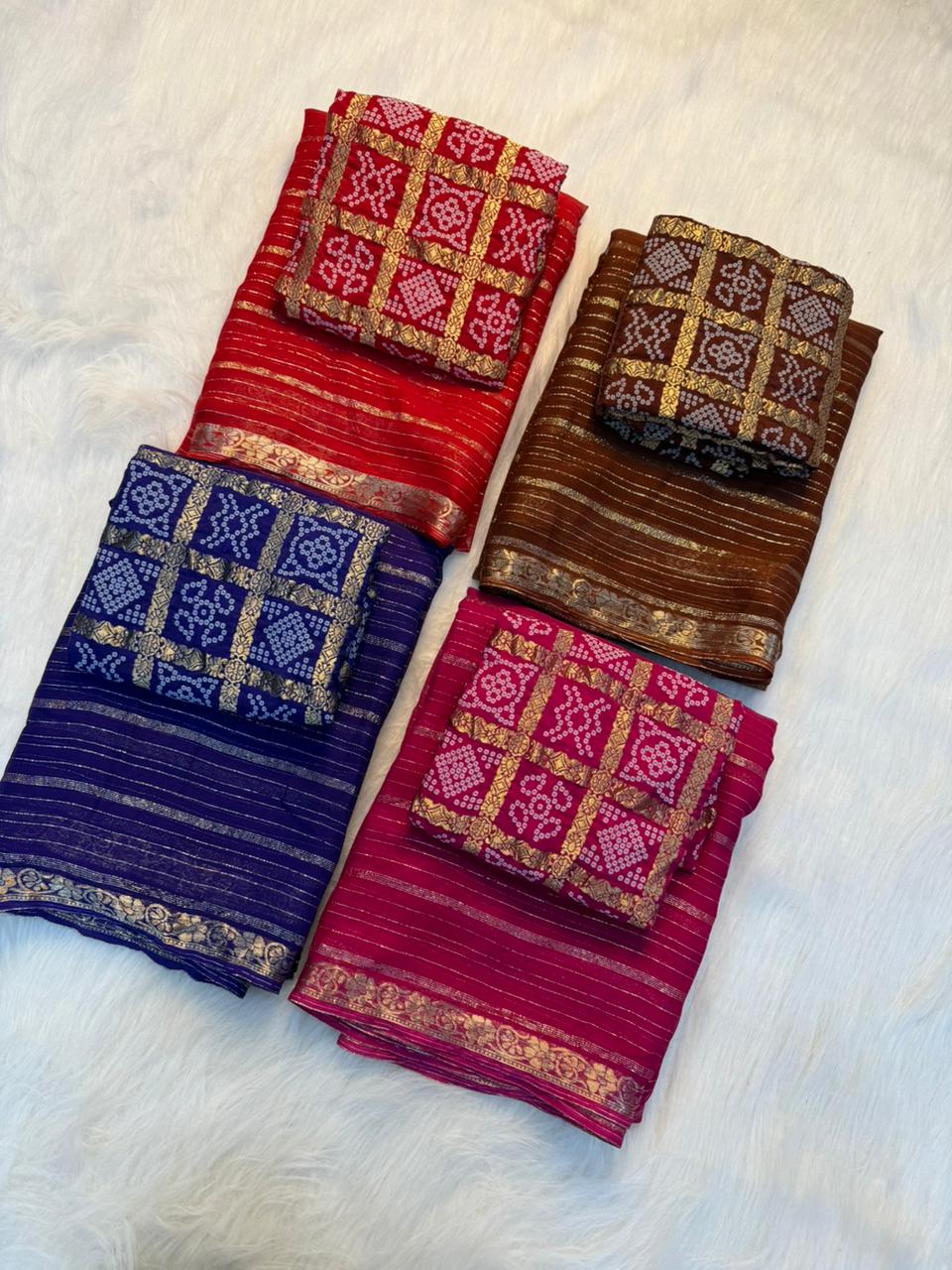 Fantabulous Wedding Wear Pure Viscose Silk Jacquard Weaving Work Rich Pallu Saree With Bandhani Print Blouse
