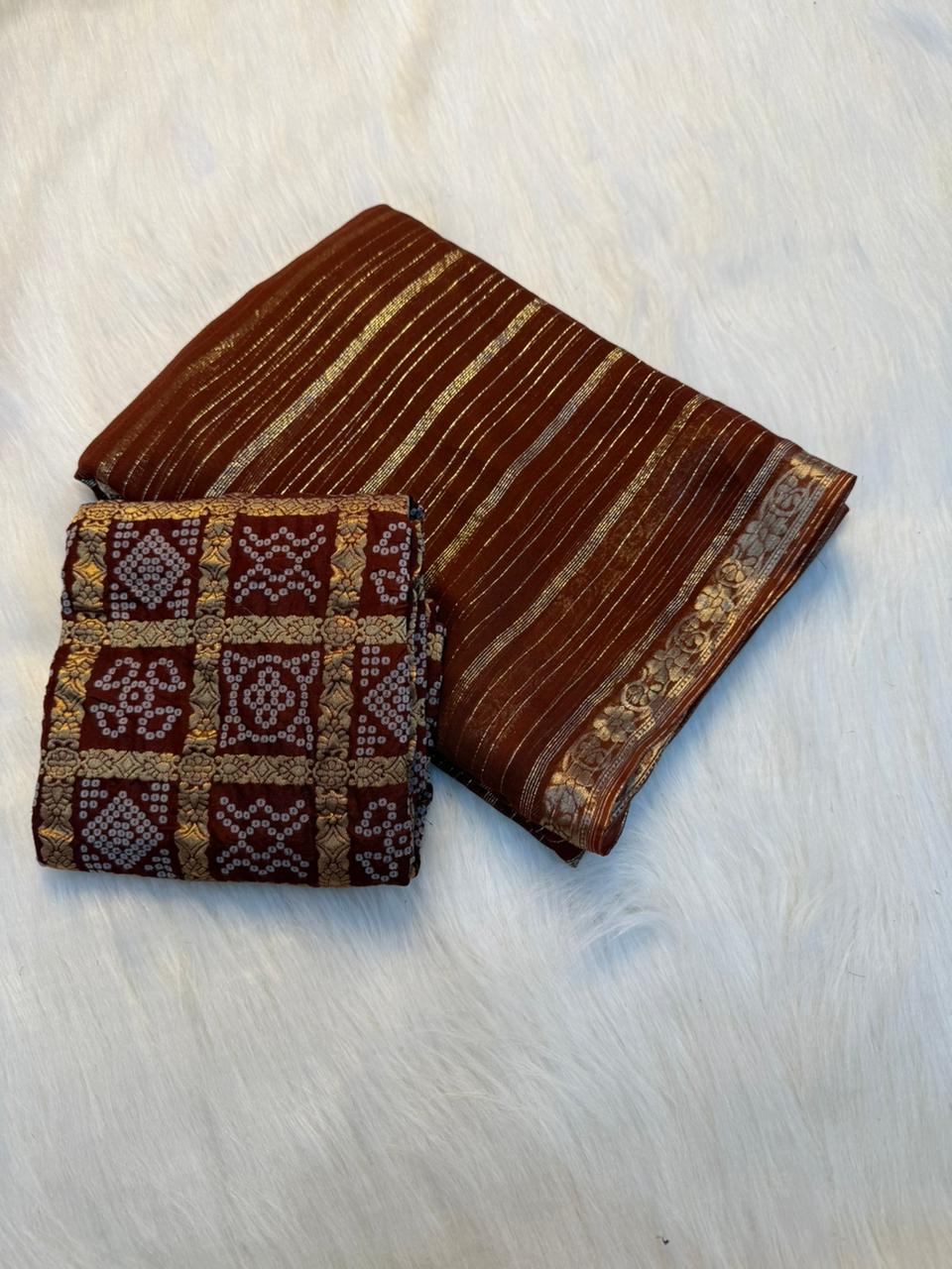 Fantabulous Wedding Wear Pure Viscose Silk Jacquard Weaving Work Rich Pallu Saree With Bandhani Print Blouse