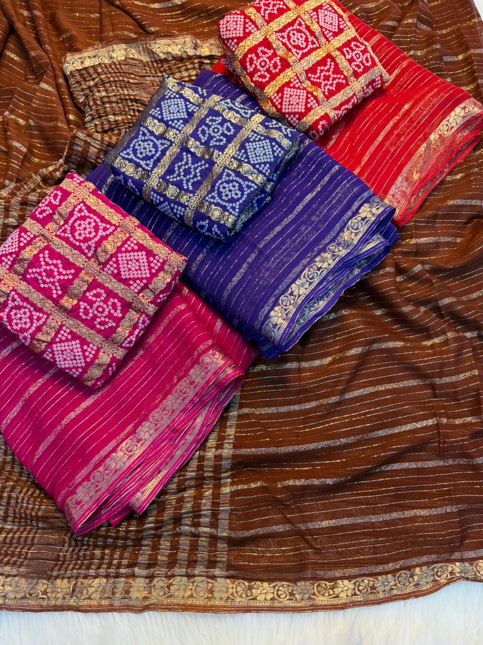 Fantabulous Wedding Wear Pure Viscose Silk Jacquard Weaving Work Rich Pallu Saree With Bandhani Print Blouse