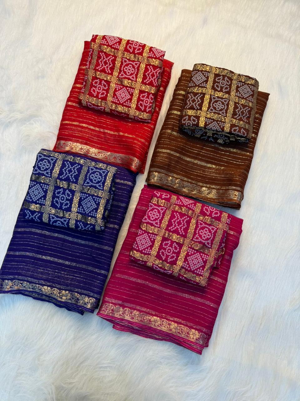 Fantabulous Wedding Wear Pure Viscose Silk Jacquard Weaving Work Rich Pallu Saree With Bandhani Print Blouse