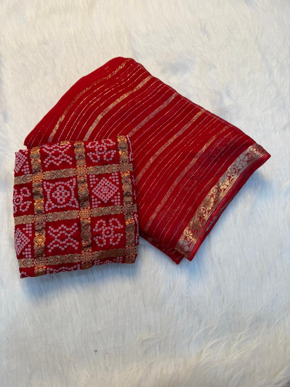 Fantabulous Wedding Wear Pure Viscose Silk Jacquard Weaving Work Rich Pallu Saree With Bandhani Print Blouse