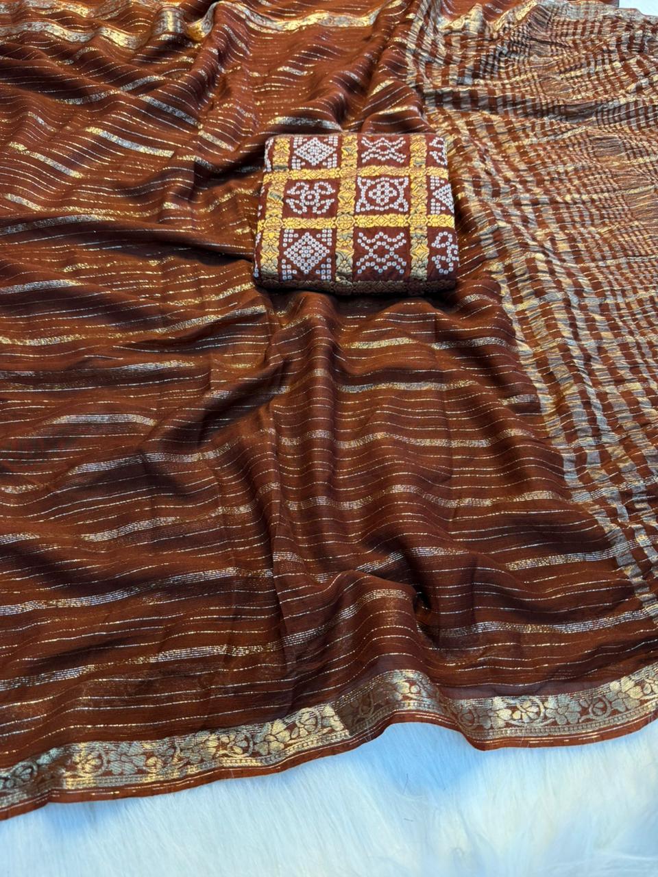 Fantabulous Wedding Wear Pure Viscose Silk Jacquard Weaving Work Rich Pallu Saree With Bandhani Print Blouse
