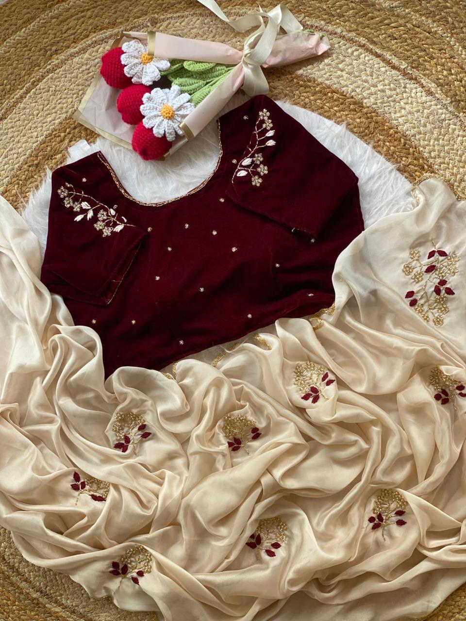 Glamorous Function Wear Rangoli Silk Flower Handwork Butta Thread Design Fancy Designer Saree With Unstitched Blouse Piece