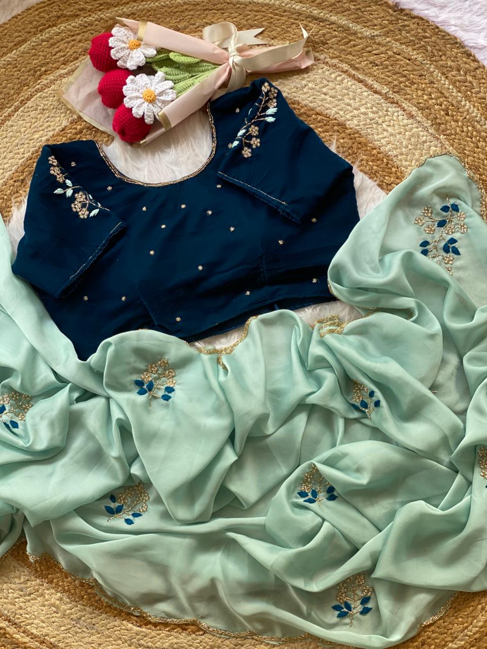 Glamorous Function Wear Rangoli Silk Flower Handwork Butta Thread Design Fancy Designer Saree With Unstitched Blouse Piece