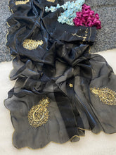 Load image into Gallery viewer, Attractive Wedding Wear Satin Silk Handwork Fancy Designer Saree With Blissful Blouse Piece
