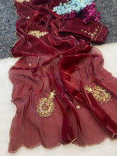 Load image into Gallery viewer, Attractive Wedding Wear Satin Silk Handwork Fancy Designer Saree With Blissful Blouse Piece
