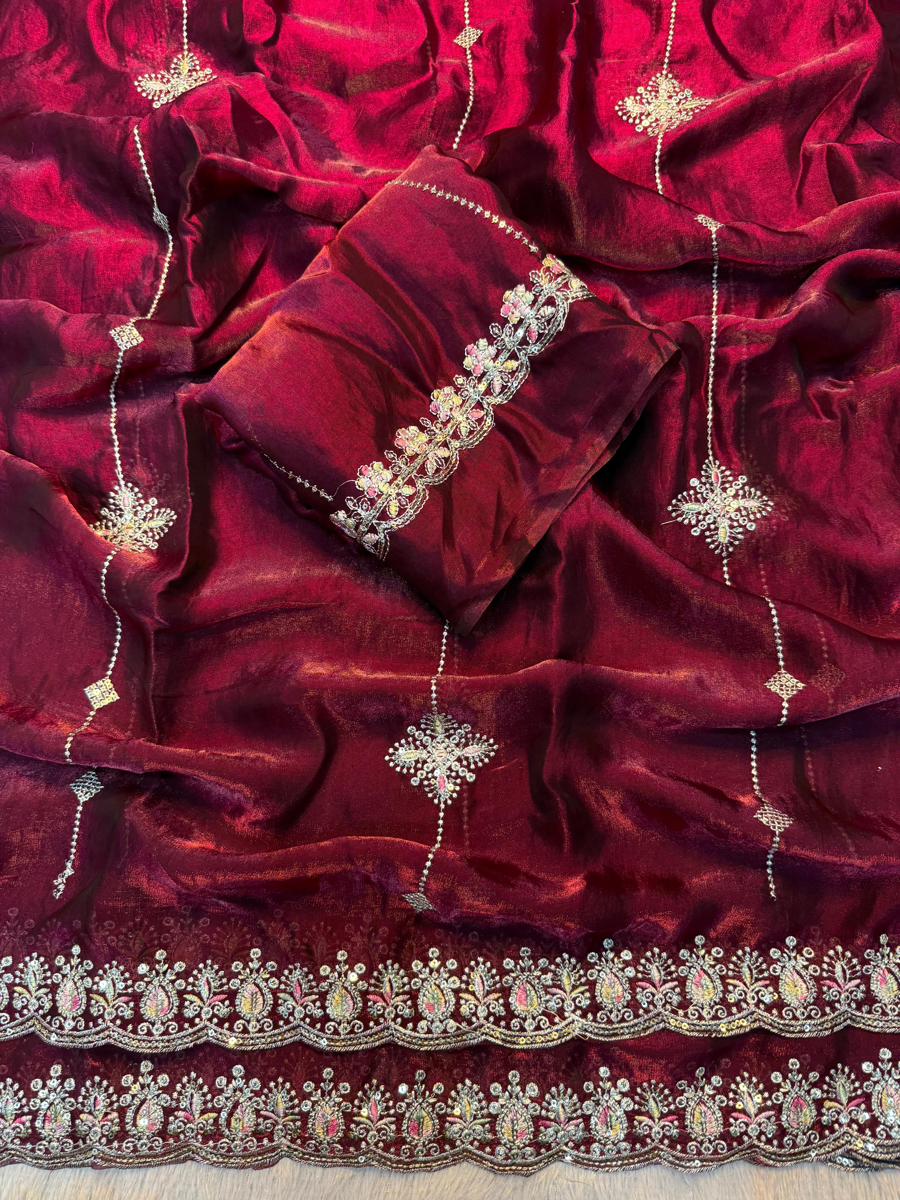 Adorable Function Wear Silk Multi Thread n Sequence Embroidery Work Fancy Designer Saree With Blouse Piece