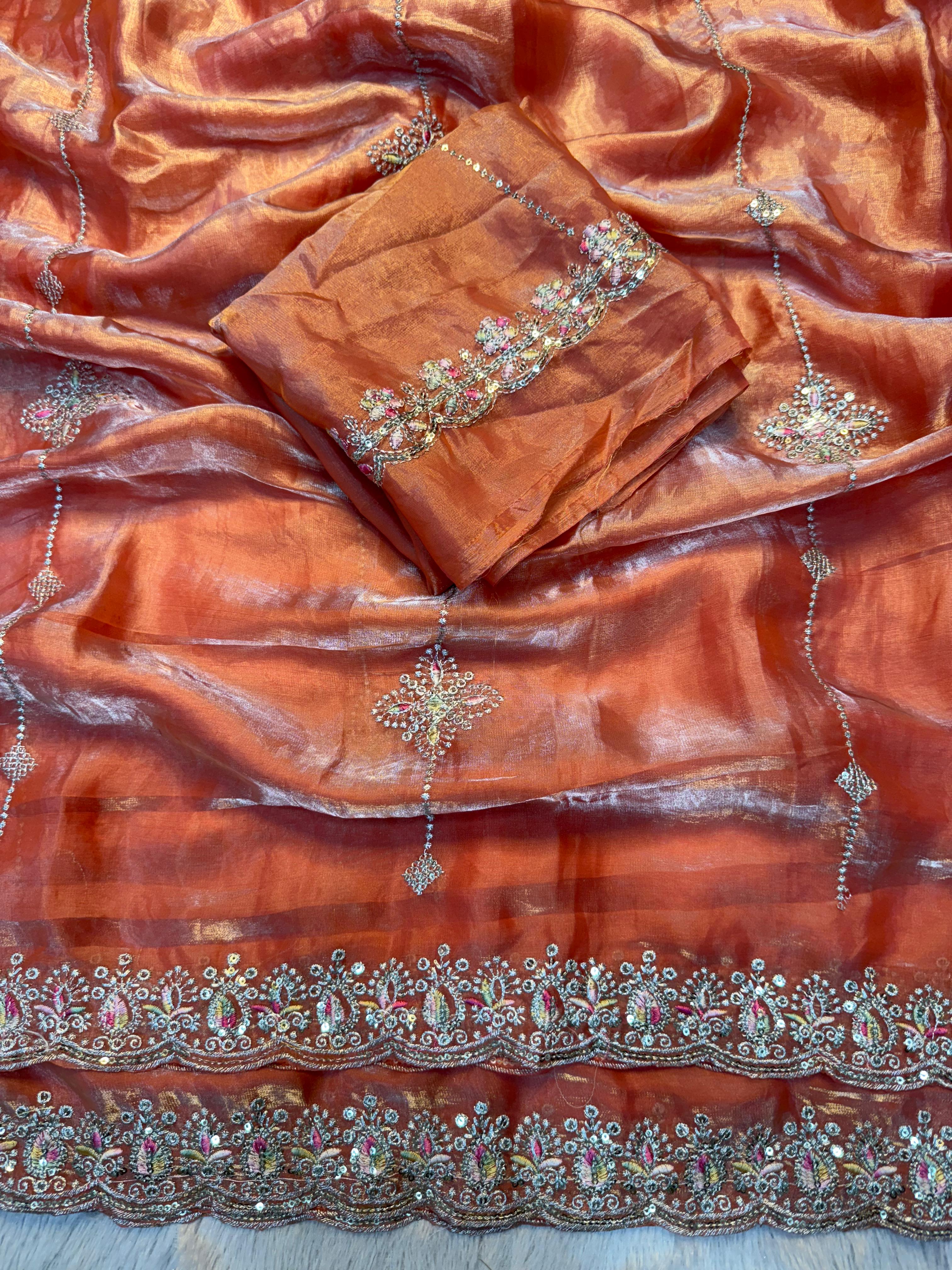 Adorable Function Wear Silk Multi Thread n Sequence Embroidery Work Fancy Designer Saree With Blouse Piece
