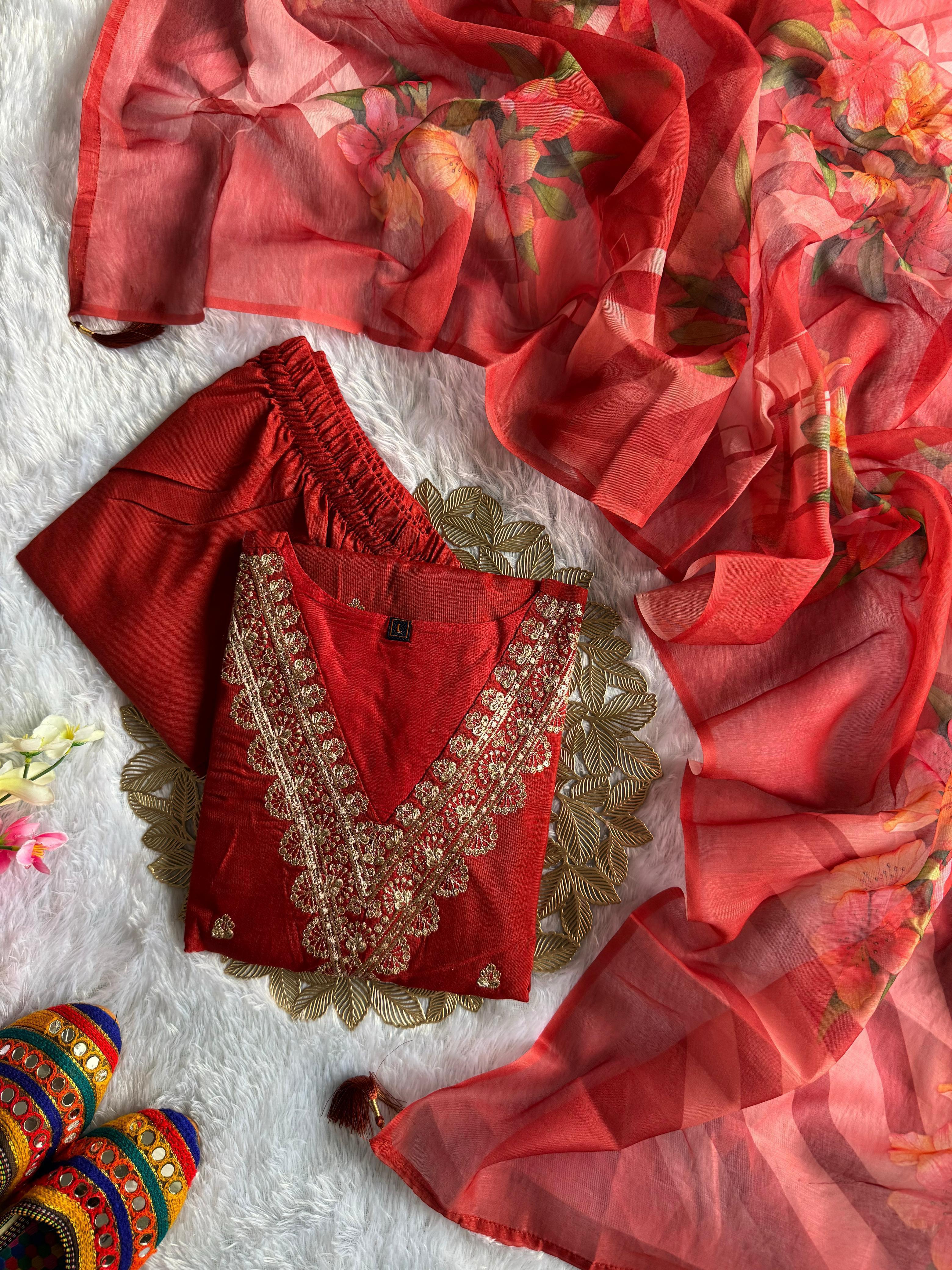 Luxurious Party Wear Rayon Silk Embroidery n Sequence Work Designer Straight Kurta With Trouser Dupatta Set