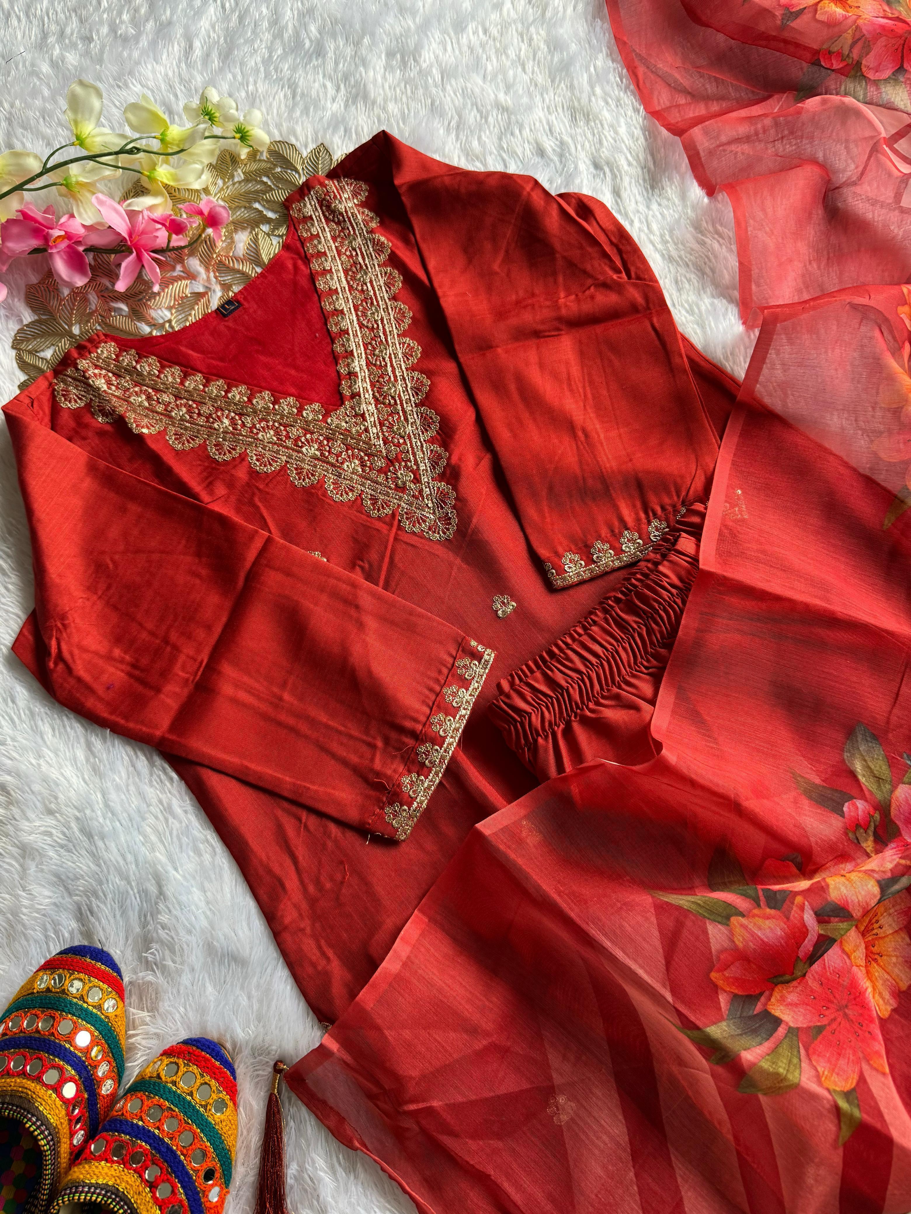 Luxurious Party Wear Rayon Silk Embroidery n Sequence Work Designer Straight Kurta With Trouser Dupatta Set